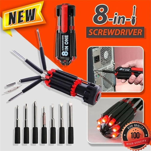 8 In 1 Multi Screwdriver with LED Torch Tool Set
