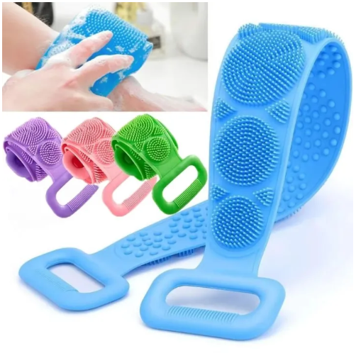 Silicone Shower Back Scrubber | Exfoliating Bath Belt & Body Massage Brush with Handles