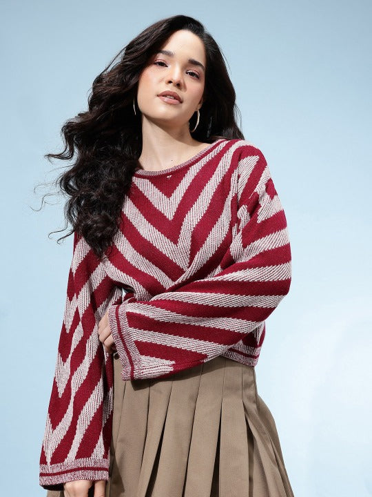 Chevron Design Drop-Shoulder Pullover