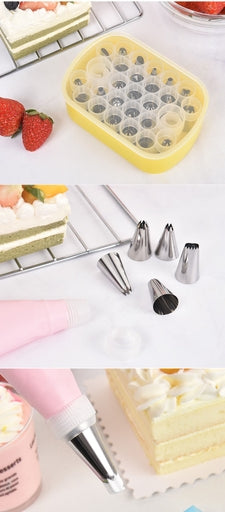 25 Pc Cake Decorating Supplies Icing Nozzle Set with Reusable 02 Couplers and Storage Box