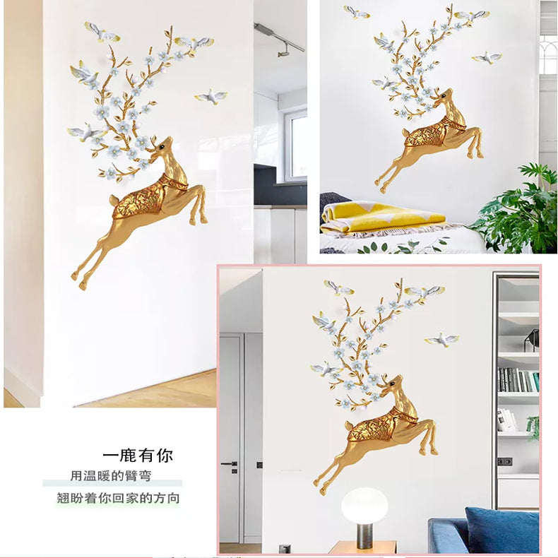 Buy More Gold Deer with Wall decoration stickers room wallpaper bedroom nursery kids room Home decoration Wall Stickers