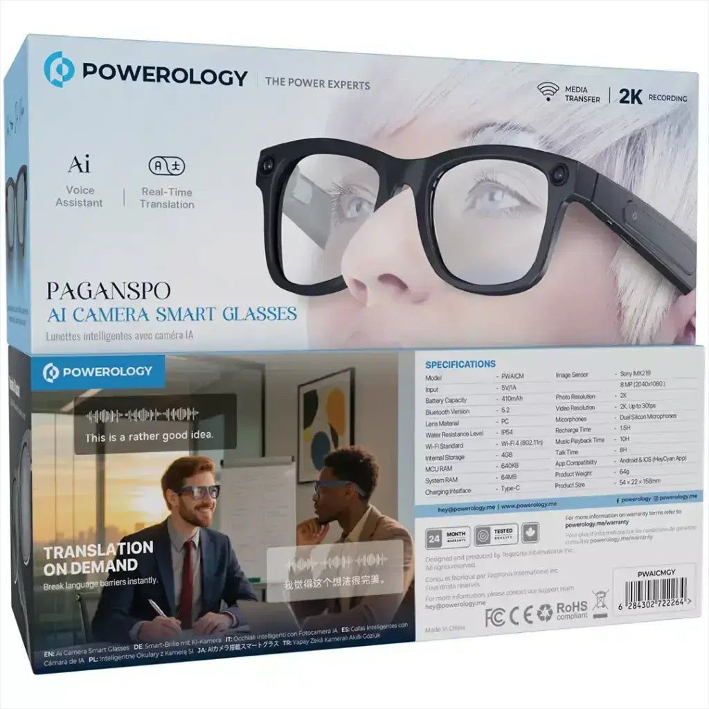 Powerology Paganspo AI Camera Smart Glasses - Gray