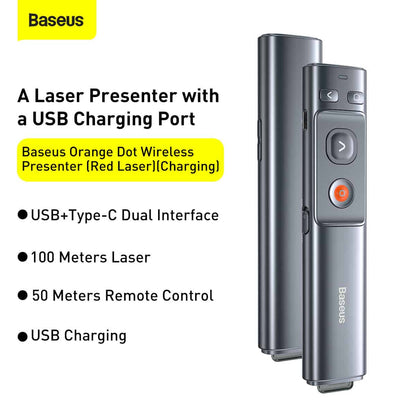 Baseus Orange Dot Wireless Presenter (Red Laser) ( Rechargeable )