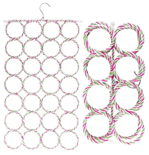 28-Ring Multi-Purpose Scarf Organizer Hanger: Space-Saving Closet Holder for Scarves & Ties