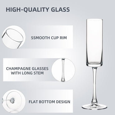 Premium Crystal Clear Champagne Glasses, Set of 6 Pieces for Home Bar, Wedding, Restaurant