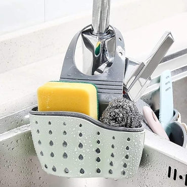 Kitchen Sink Faucet Hanging Bag, Adjustable Drain Basket for Soap and Sponge, Kitchen Sink Holder