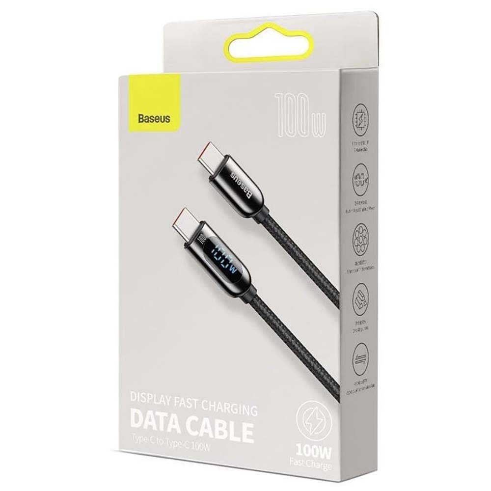 Baseus Display 1M 100W Fast Charging Data Cable Type-C to Type-C Black Digital Display- CATSK-B01