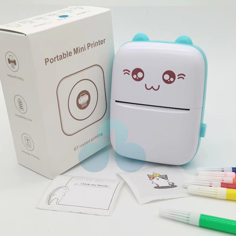Small Portable Wireless Thermal Photo Printer Pocket Student Mini Bluetooth printer portable Label Printer cat printer 6 Paper Rolls Included