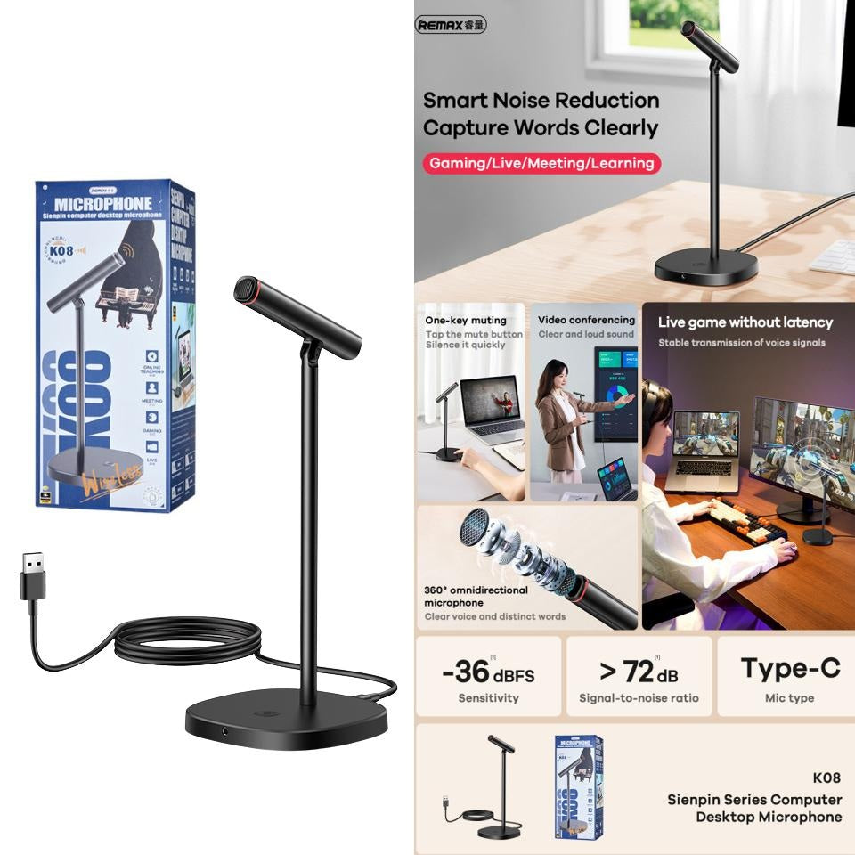 REMAX K08 Desktop Microphone USB Wired Mic , Black