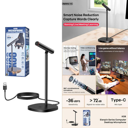REMAX K08 Desktop Microphone USB Wired Mic , Black
