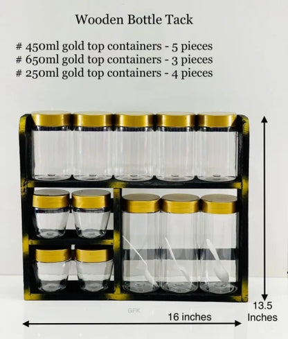 Wooden Bottle Rack Set & Gold Bottle Rack Set & 12 Pcs Gold Lid Bottles and Rack