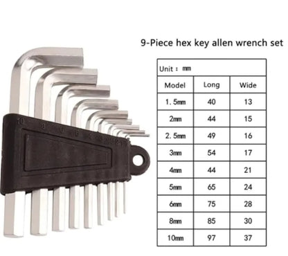 Allen Key Set - 9 Pcs - CRV - Short - Hex - (1.5 -10 Mm)
