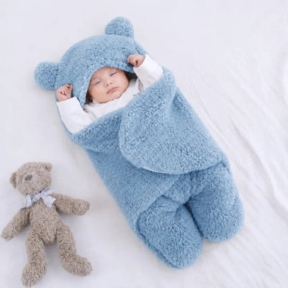 Baby Bear Plush Swaddle Blanket 0–6M Ultra-Soft Newborn Receiving Wrap Pink Brown Blue