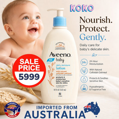 🌿 Aveeno Baby Daily Moisture Lotion – 532Ml 👶🏻💙🇭🇲