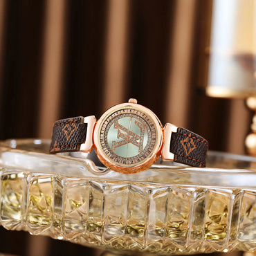 LV LOUIS VUITTON Fashion Women's Quartz Watch Rotating Dial Small Dial Leather Strap Business Elegan