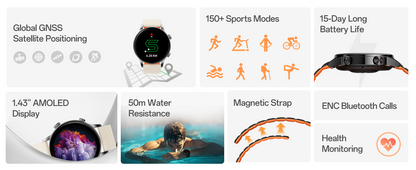 Black Shark S3 Smartwatch with Magnetic Strap, ENC Bluetooth Call Watches, 1.43" AMOLED, 150+ Sport Modes, GPS, 15-Day Battery Life, Fitness Tracker with Health Monitoring