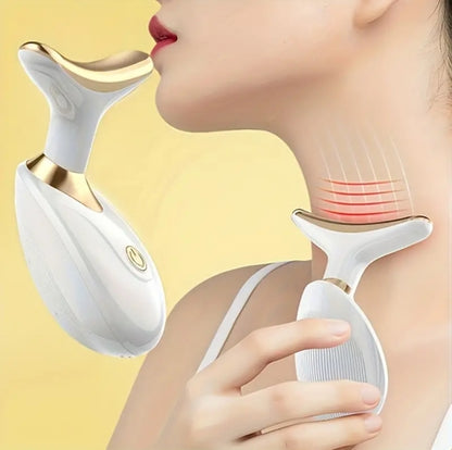 Powered Neck & Face Massager – Contoured Rollers for Relaxation | Elegant White and Gold Aesthetic