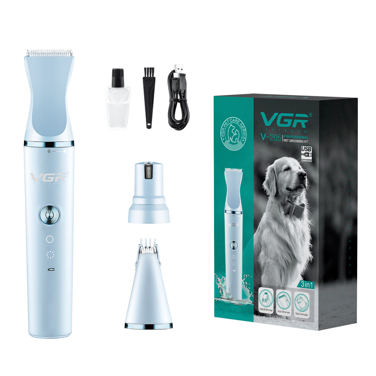 VGR V-205 2 in 1 Grooming Kit Multi-function Pet Hair Trimmer Hair Clipper Dog Remover