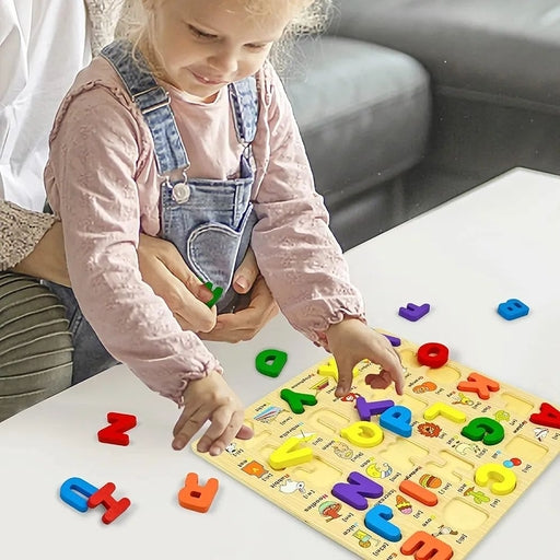 Wooden Alphabet ABC Puzzle for Kids Ages 3-5 Years Old, Educational Upper Case Chunky Letters Puzzle