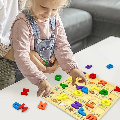 Wooden Alphabet ABC Puzzle for Kids Ages 3-5 Years Old, Educational Upper Case Chunky Letters Puzzle