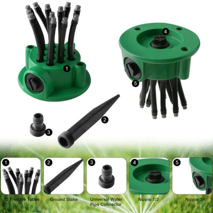 Garden Sprinkler Multi-Tips Lawn Sprinkler Head Nozzle 12 Flexible Spray Nozzles 360 Degree Rotation