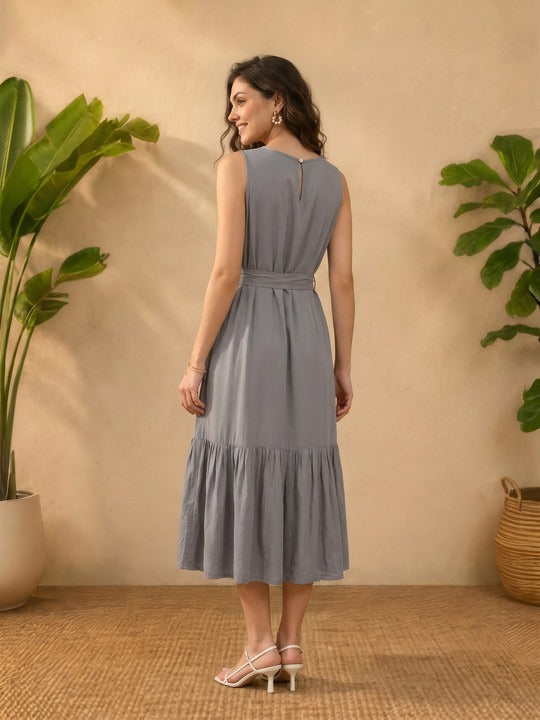 Belted Fit & Flare Midi Dress