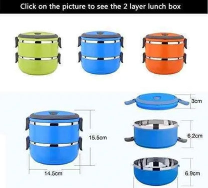 2 Layer Lunch Box 2 Layer Easy Portable Stainless Steel Office and School Lunch Box