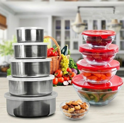 🔥 Bundle Offer 4 🔥 5 Pcs Protect Food Fresh Box Set with 5 PCS Glass Bowls with Lid