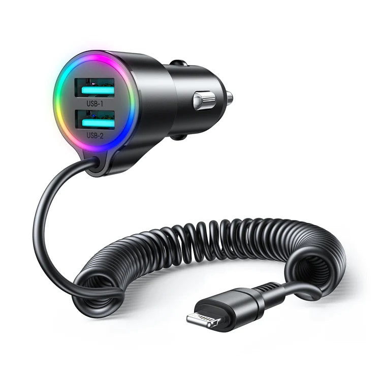 Joyroom JR-CL24 3.4A 3-in-1 Car Charger with Coiled Type-C Cable
