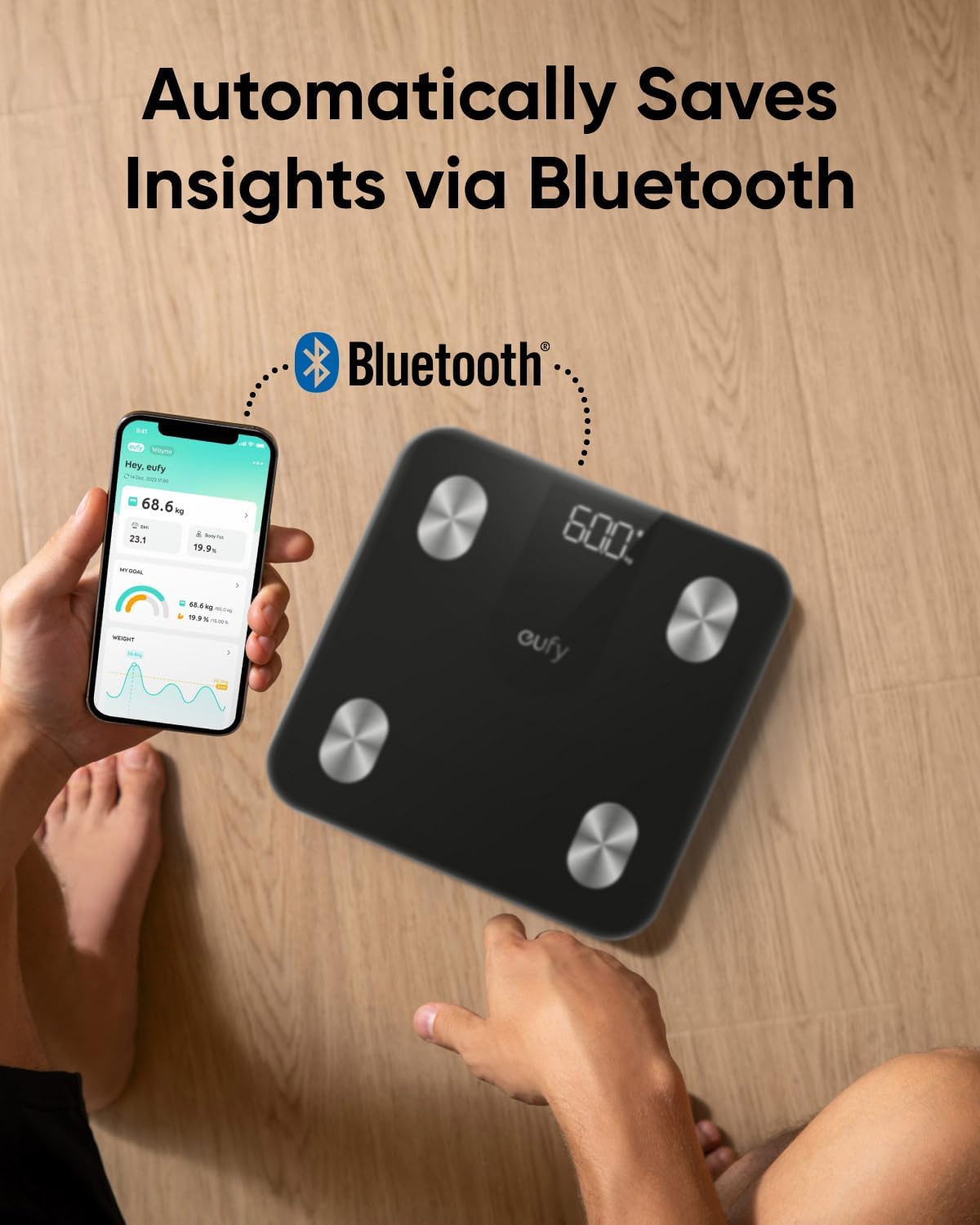 ANKER Eufy Smart Scale A1 Weighing Scales for Body Weight, Digital Bathroom Scales with Bluetooth, Body Fat Scales, 12 Measurements, Weight/Body Fat/BMI, Fitness Body Composition Analysis, Black, lbs/kg,