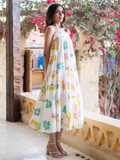 Floral Print a-Line Midi Dress