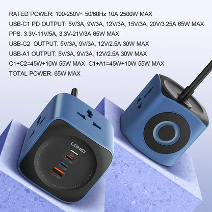 LDNIO SC3319 10A 2500W Cube Power Socket with 3AC Outlets+USB-A+2USB-C