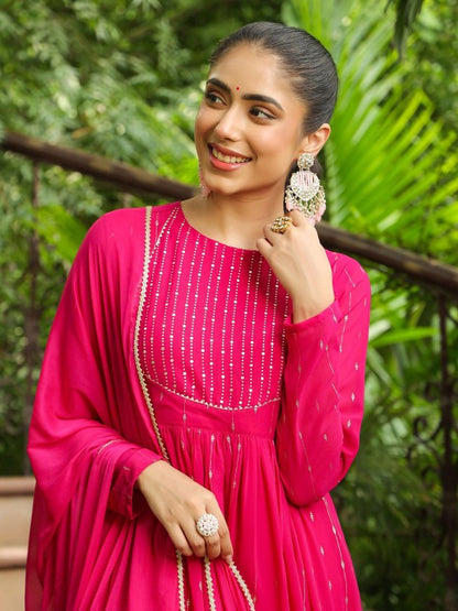 Printed Anarkali Kurta with Palazzos & with Dupatta