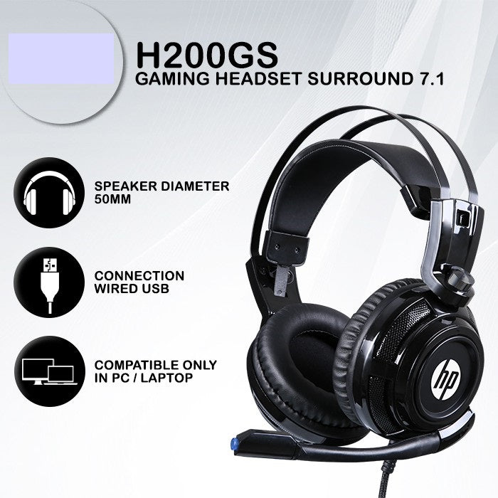 HP H200GS Wired Over-Ear Gaming Wired Headset with Rotatable Mic LED Lighting Ergonomic Design for PC