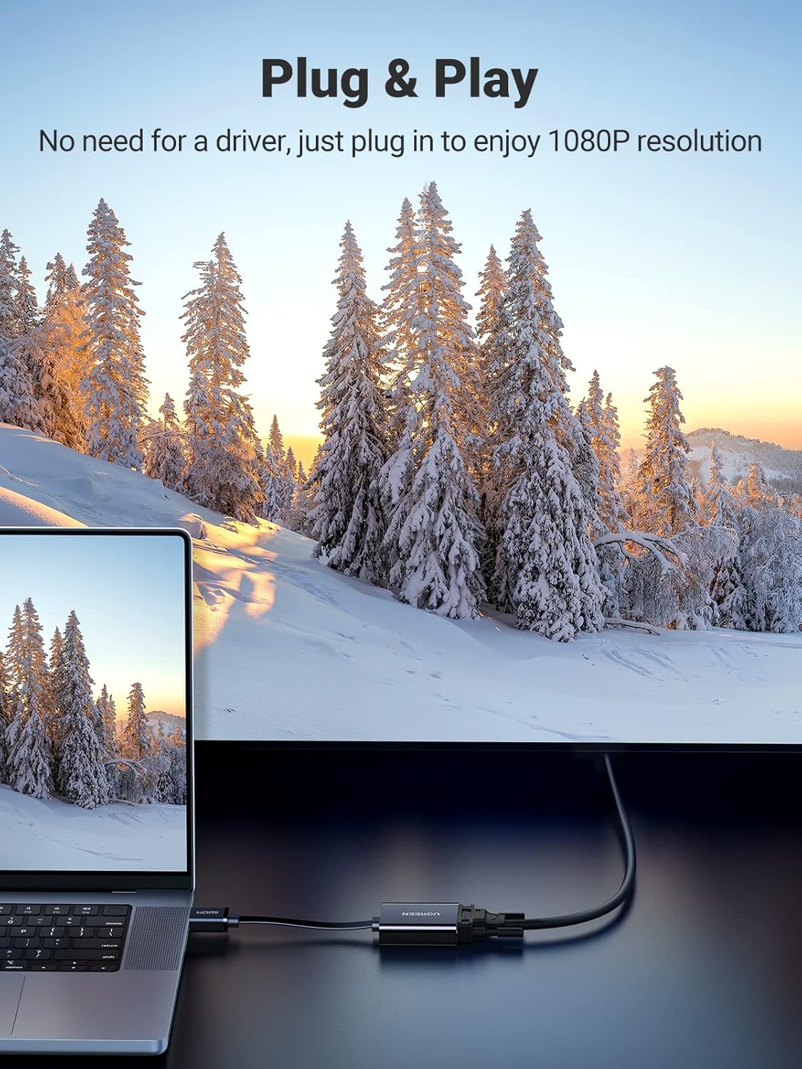 UGREEN Active HDMI to VGA Adapter with 3.5mm Audio Jack HDMI Male to VGA Female up to 1080P for PC Laptop Ultrabook