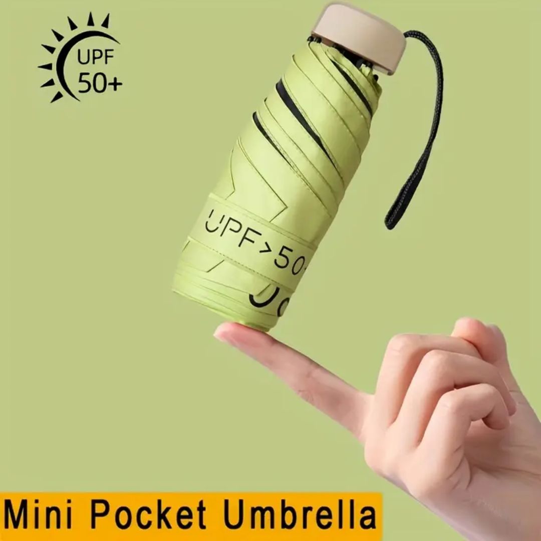 Elegant Mini 5-Fold Sun Umbrella with Golden Handle - Lightweight, Windproof Aluminum Frame