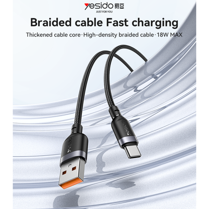 Yesido 0.3 Meter 18W Fast Charging USB to Type-C Aluminum Alloy Braided Data Cable - CA131C