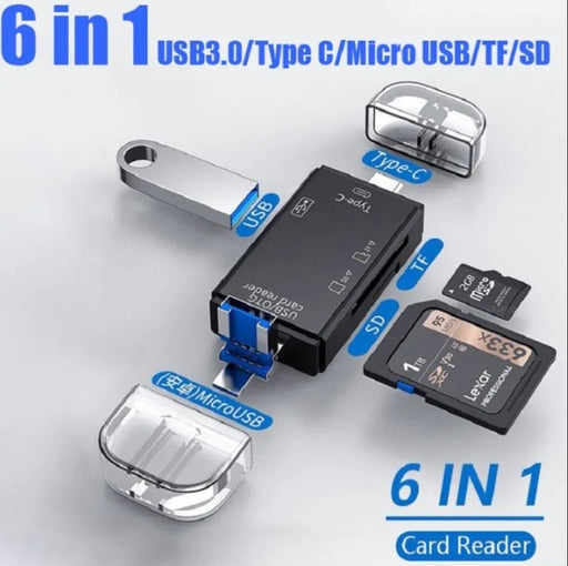 6 In 1 Memory Card Reader with USB 3.0 Type C/USB/Micro USB/TF/SD Memory Card Reader OTG Card Slot