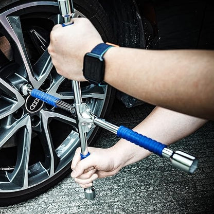 4 Way Lug Wrench Tire 17 | 19 | 21 | 23 Size Universal Nut Cross Heavy Duty Non Slip