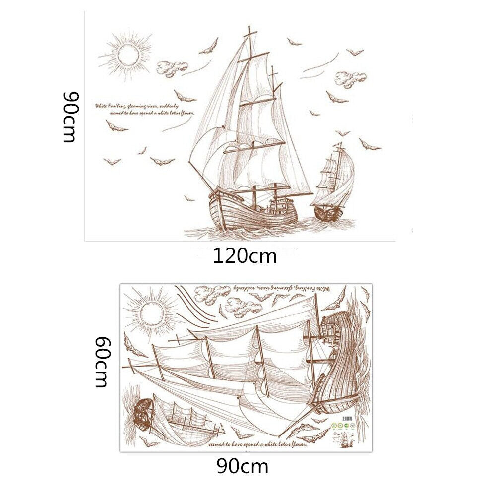 Buy More Brown Ships sailing in deep sea classic wall decoration Sticker room wallpaper bedroom nursery window decor wall stickers wedding decoration birthday decoration kids room decoration Wall Stickers