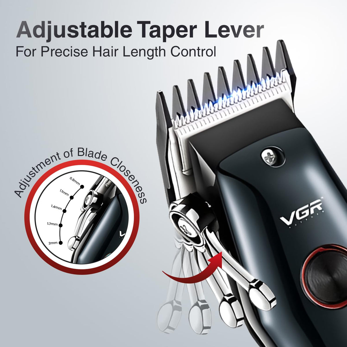 VGR V-969 Professional Salon Series Hair Clipper - 180 Minutes Runtime, Turbo Function, 1200mAh Lithium Battery, LED Display, USB Charging, Cord/Cordless, 4 Guide Combs & Precision Trimming