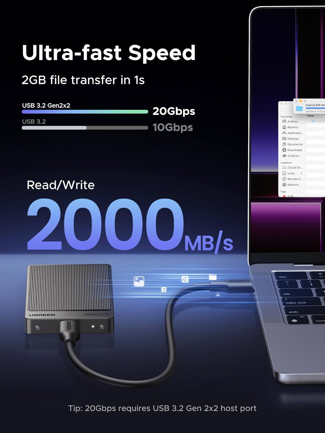 UGREEN 1TB Portable SSD UP to 2000MB/s, USB C SSD External Hard Drive with USB 3.2 Gen 2x2, External Solid State Drive Compatible with iPhone 16, PC, Windows, MAC, Xbox, PS3/4 - 35270