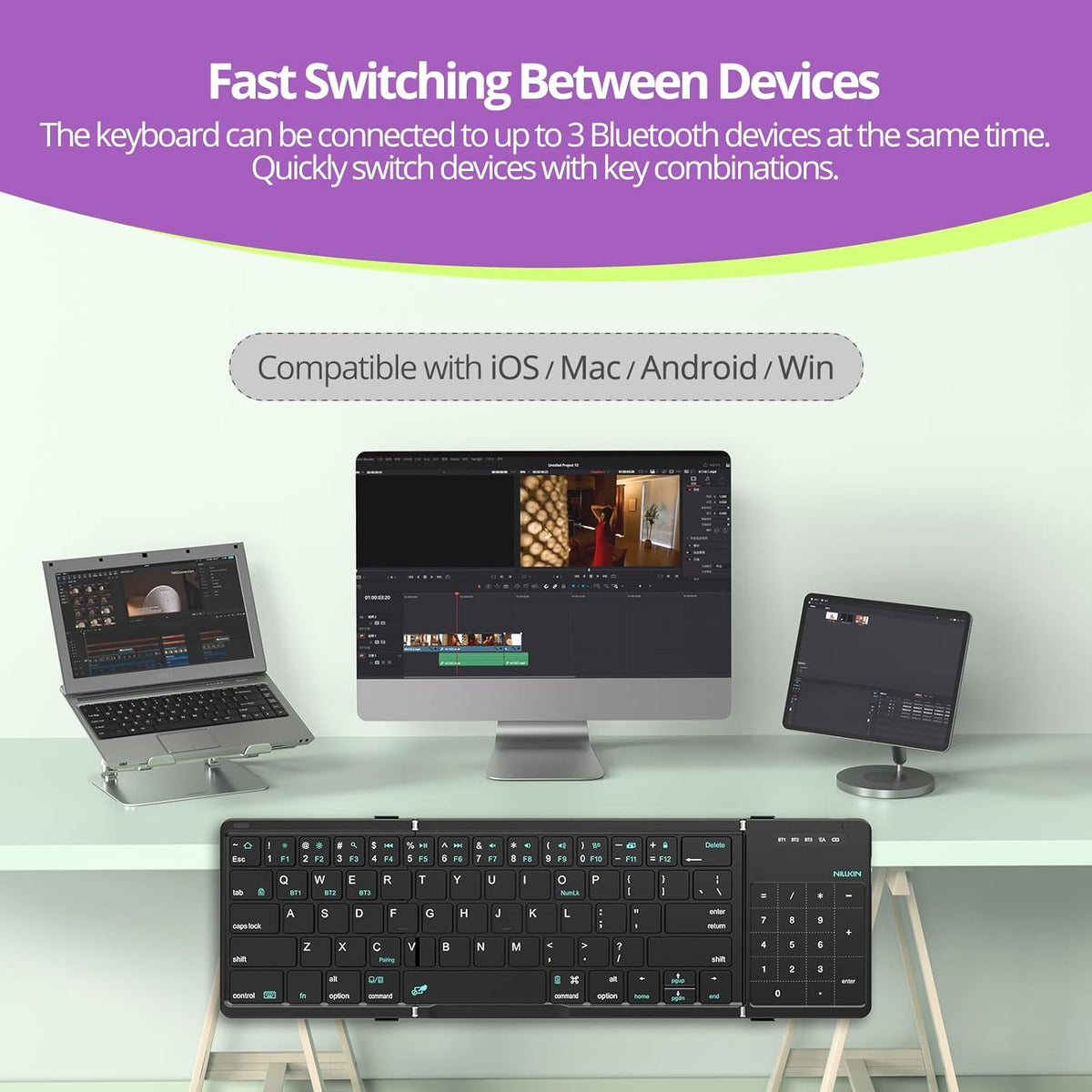 Nillkin Cube Pocket Foldable Keyboard with TrackPad & Wireless Bluetooth, Portable Travel Keyboard