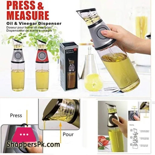 500Ml Glass Oil Dispenser Bottle with Press & Measure No-Drip Spout for Cooking & Kitchen Use