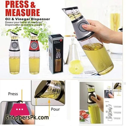 500Ml Glass Oil Dispenser Bottle with Press & Measure No-Drip Spout for Cooking & Kitchen Use