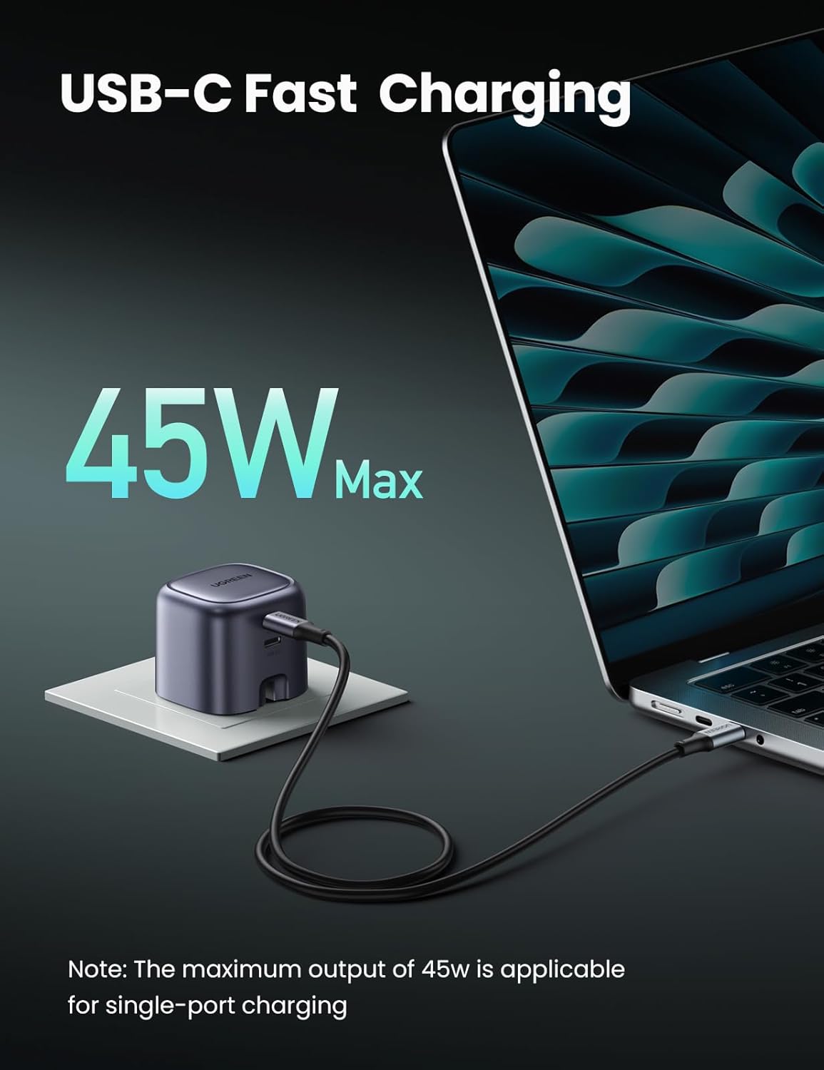 UGREEN 90399 USB-C Charger 45W Nexode GaN Dual Ports Plug Support PD 3.0/PPS Compatible with iPhone 17/16/15 Pro Max/15 Pro/15/14/13 Series, Galaxy S25/S24, iPad Air/Mini, Pixel 9, Steam Deck