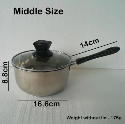 3Pcs Stainless Steel Saucepan Set with Cool Touch Handles and Glass Lids