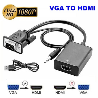 1080P HDMI to VGA Converter for Xbox Ps3 Ps4 PC TV LEDs Etc with Sound Port with Audio 3.5 Aux HDMI