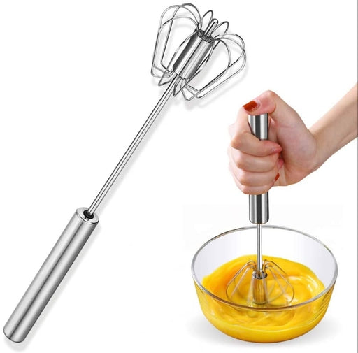 10 Inch Hand Push Whisk,Semi-Auto Egg Whisk Hand Push Press Whisk Rotating Push Mixer Milk Frother