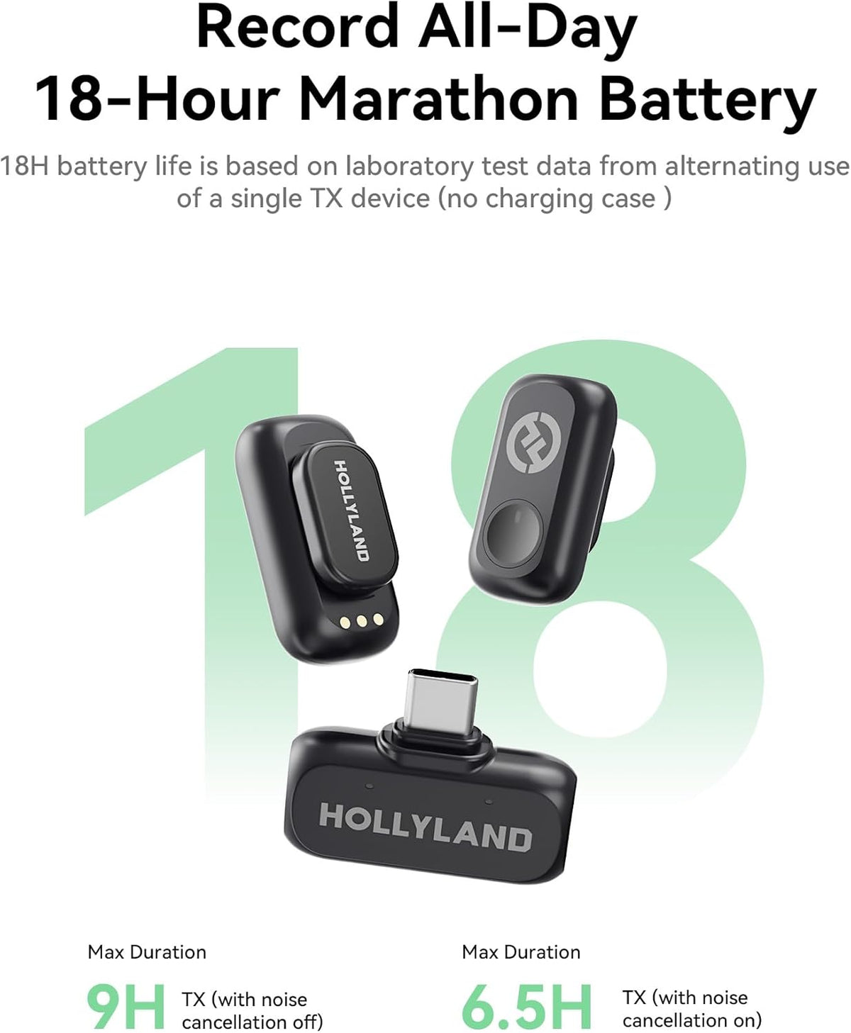 Hollyland Lark A1 Wireless Mic for iPh 17 Android 48kHz/24-bit 3Level Noise Cancel(2TX + USB-C RX)
